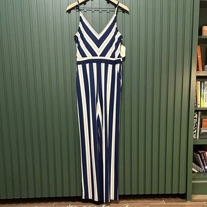 Altar'd State Navy and White Striped Jumpsuit
